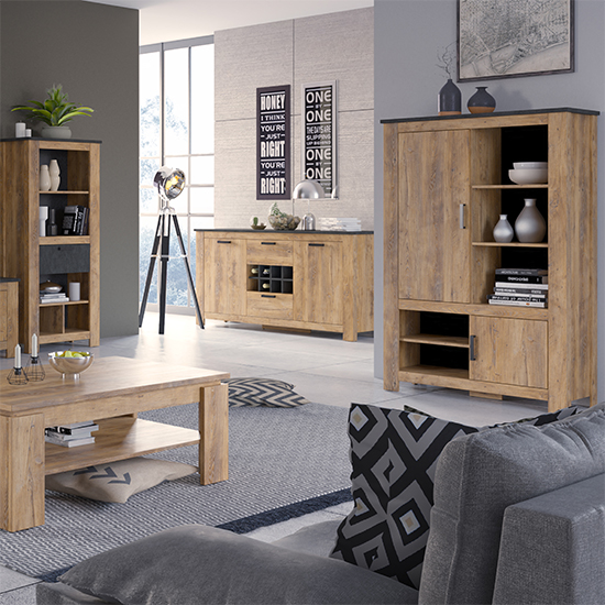 Rapilla Wooden Sideboard With 2 Doors In Chestnut Matera Grey
