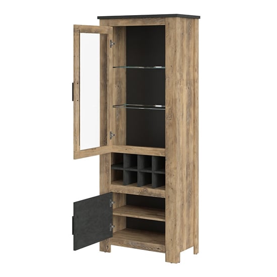 Rapilla Wooden Display Cabinet In Chestnut And Matera Grey