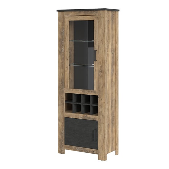 Product photograph of Rapilla Glass Display Cabinet In Chestnut And Matera Grey from Furniture in Fashion