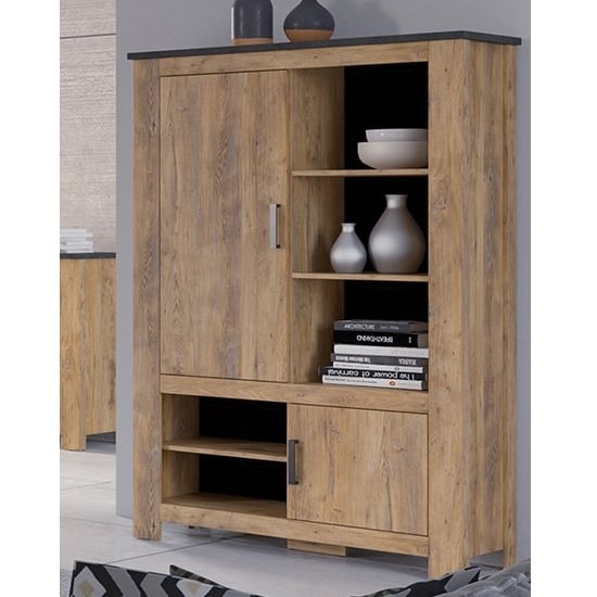 Rapilla 2 Doors Storage Cabinet In Chestnut And Matera Grey