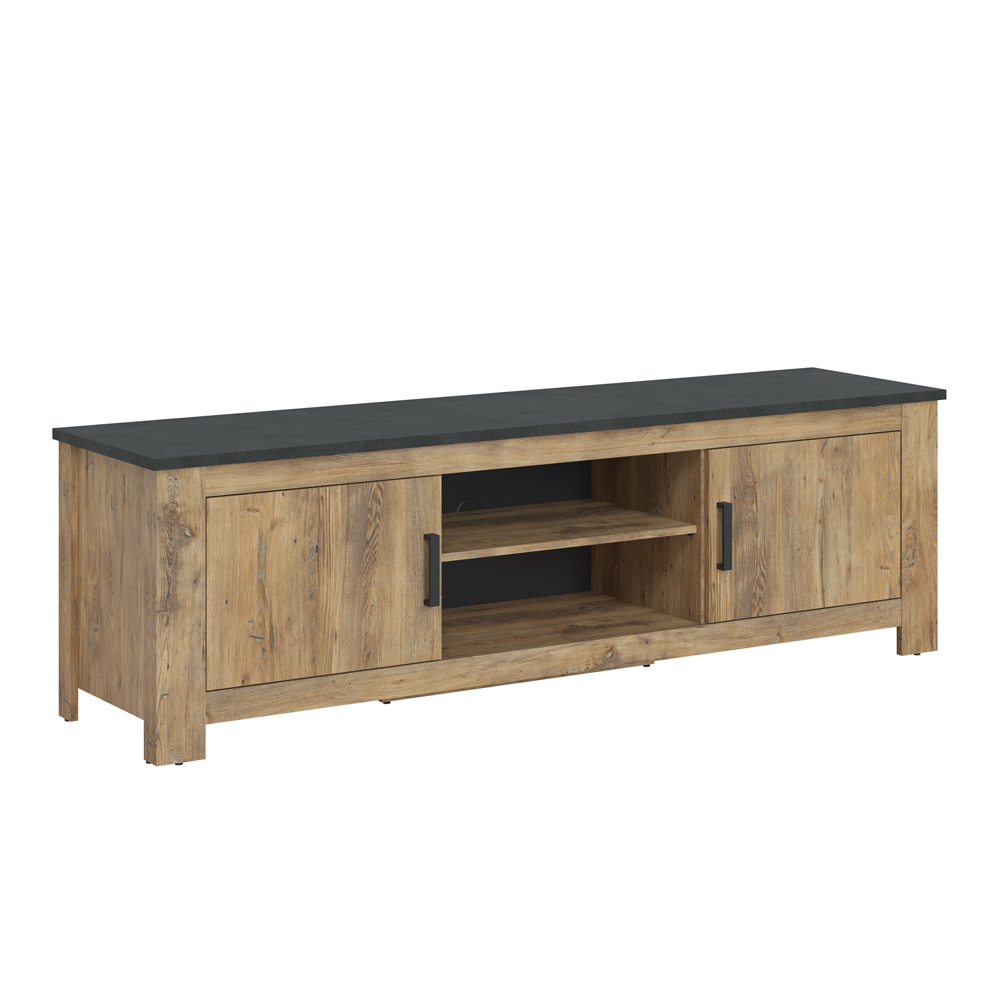 Rapilla Wooden TV Stand with 2 Doors in Chestnut and Matera Grey