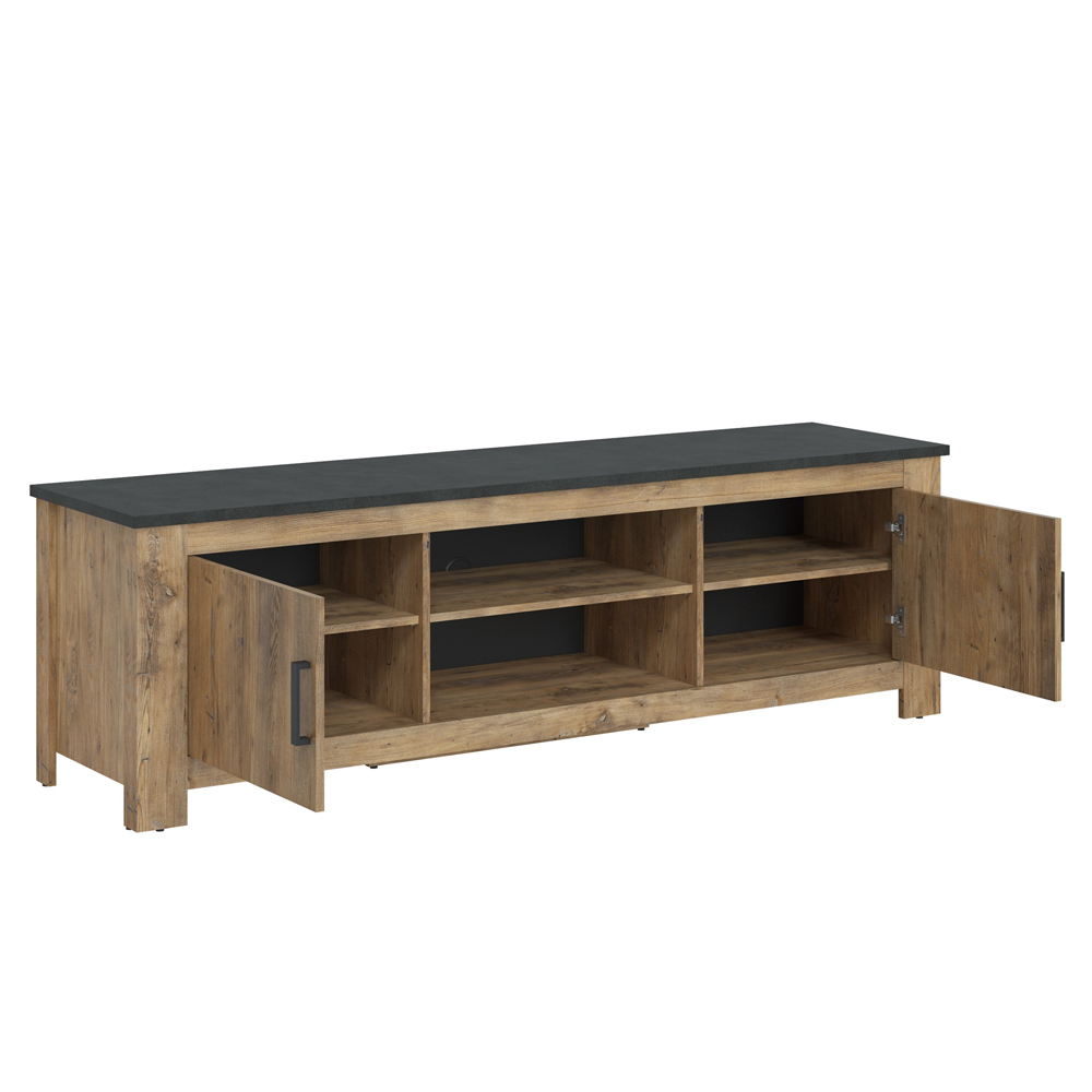Rapilla Wooden TV Stand with 2 Doors in Chestnut and Matera Grey