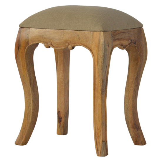 Rarer Wooden French Style Stool In Oak Ish With Mud Linen Seat_2