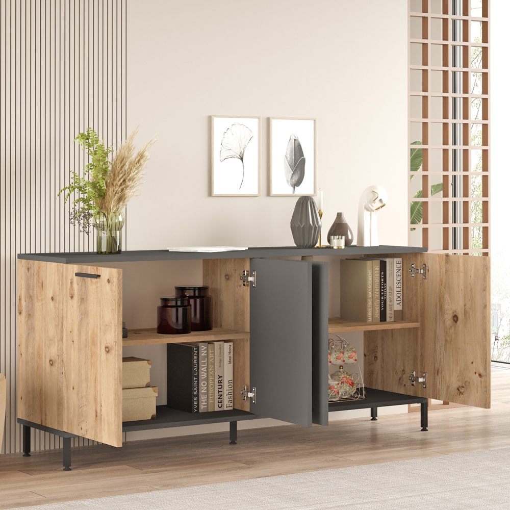 Rarvo Wooden Living Room Furniture Set in Atlantic Pine and Anthracite