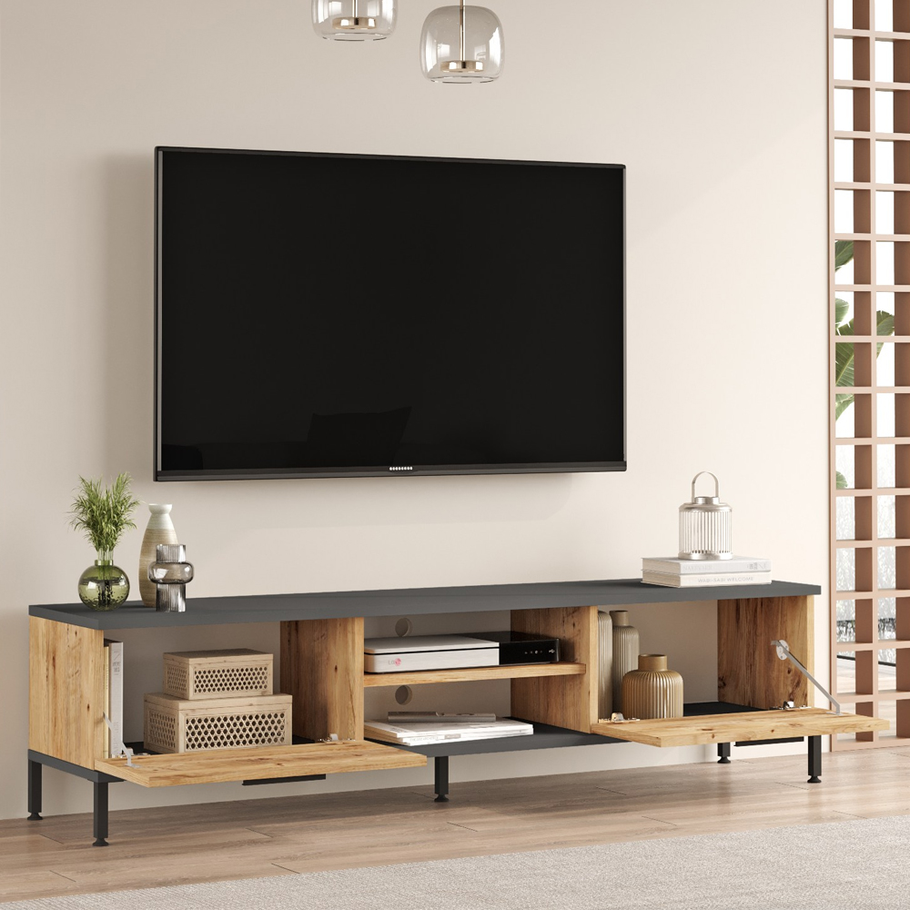 Rarvo Wooden Living Room Furniture Set in Atlantic Pine and Anthracite