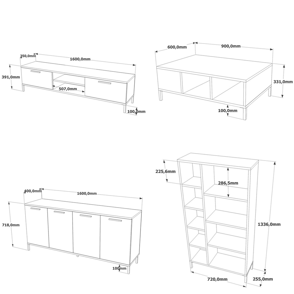 Rarvo Wooden Living Room Furniture Set in Atlantic Pine and Anthracite