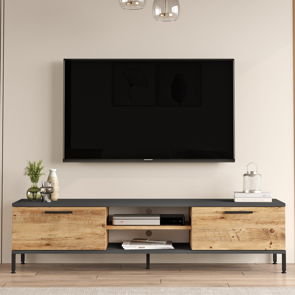 Rarvo Wooden TV Stand and Coffee Table Set in Atlantic Pine and Anthracite