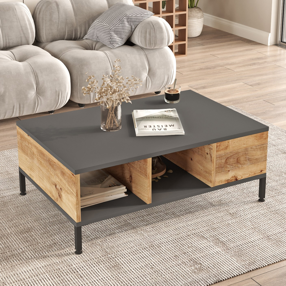 Rarvo Wooden TV Stand and Coffee Table Set in Atlantic Pine and Anthracite