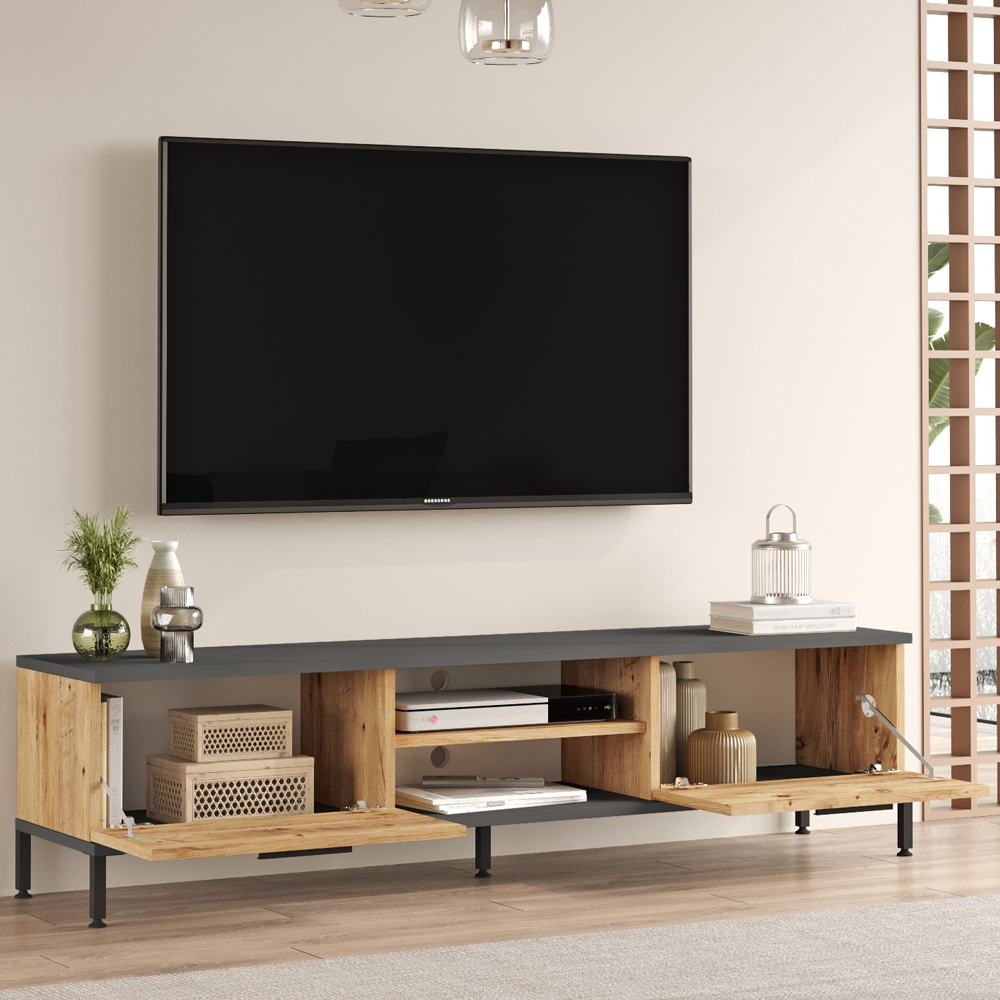 Rarvo Wooden TV Stand and Coffee Table Set in Atlantic Pine and Anthracite