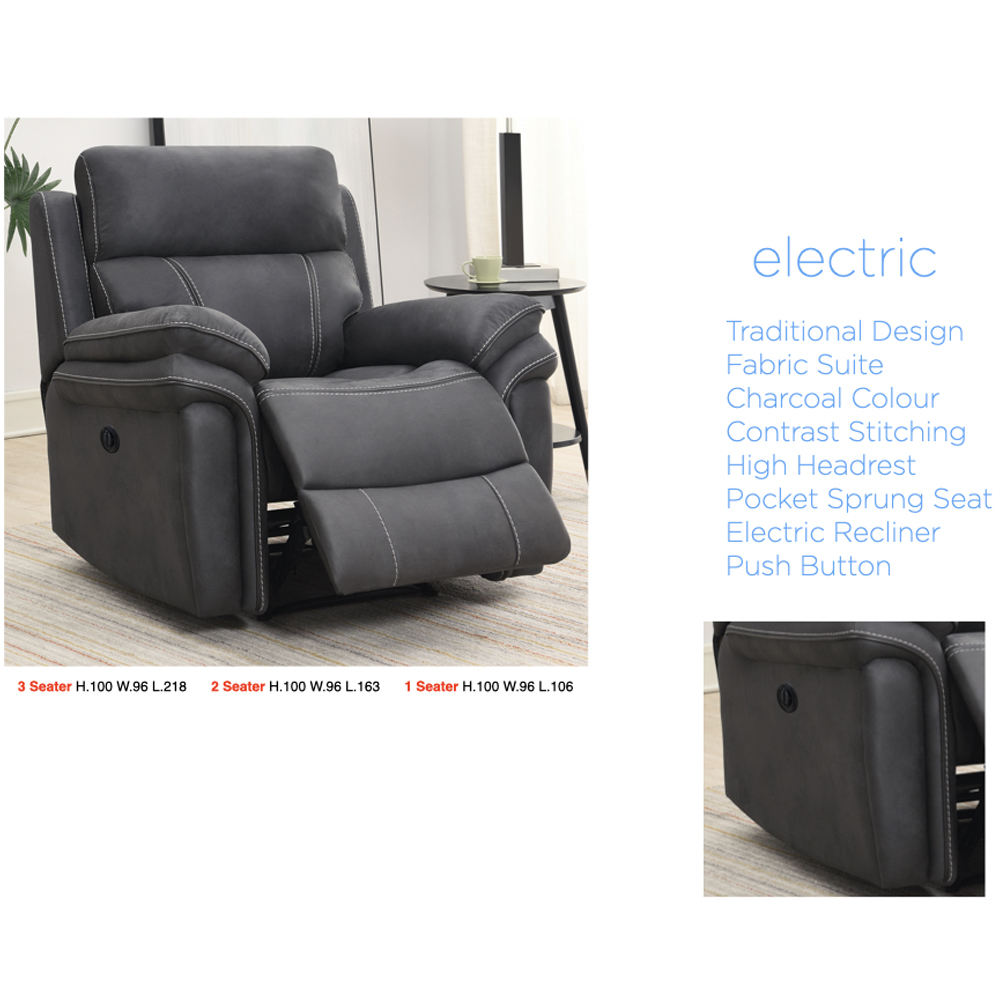 Rasalas Fabric Electric Recliner 1 Seater Sofa - Charcoal