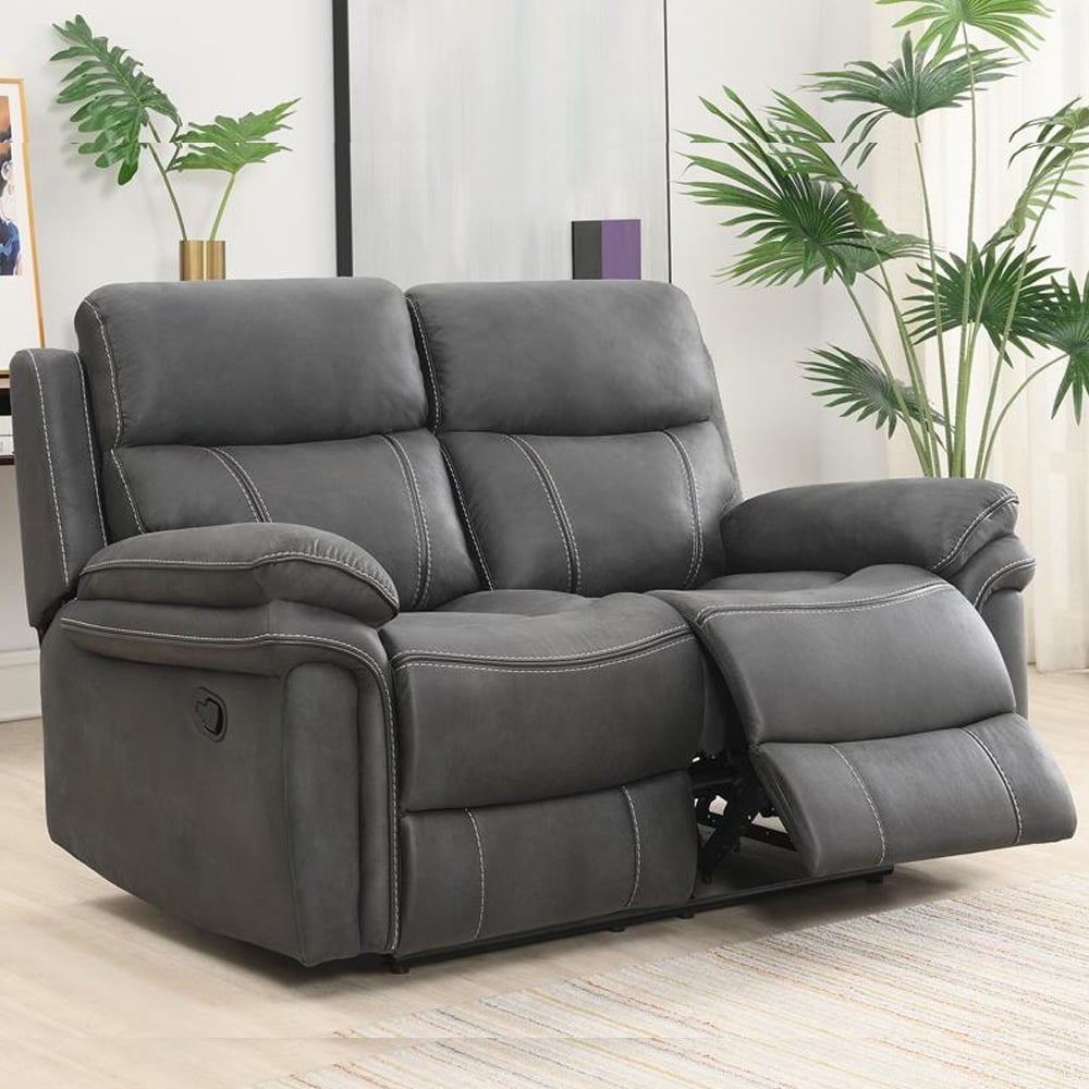Rasalas Fabric Recliner 2 Seater Sofa In Charcoal Grey
