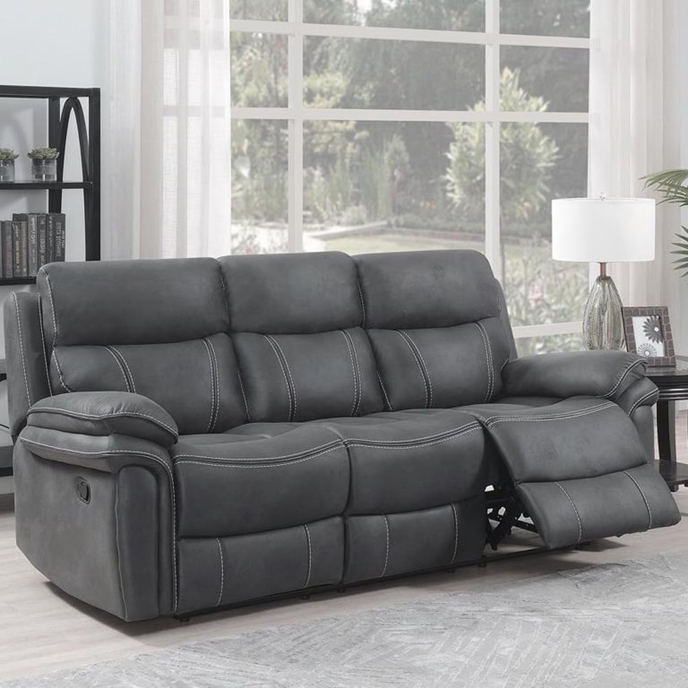Rasalas Fabric Recliner 3 Seater Sofa In Charcoal Grey
