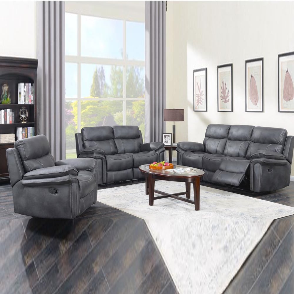 Rasalas Fabric Recliner Sofa Suite In Charcoal Grey