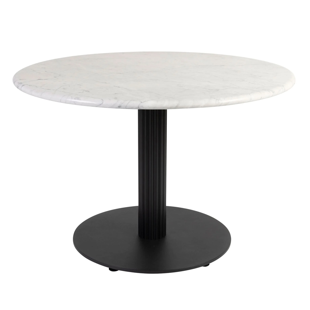 Raseo Round White Carrara Solid Marble Top Coffee Table with Bicton Black Base