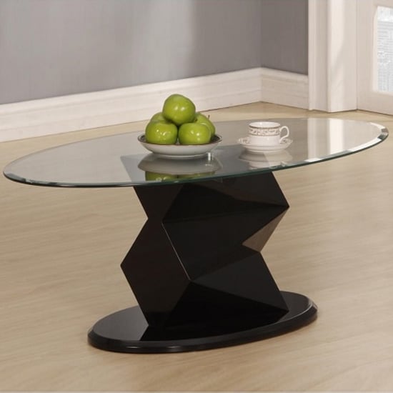 Photo of Rasida clear glass coffee table oval with black high gloss base