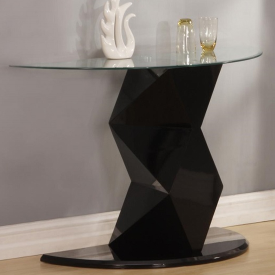 Rasida Clear Glass Console Table With Black High Gloss Base