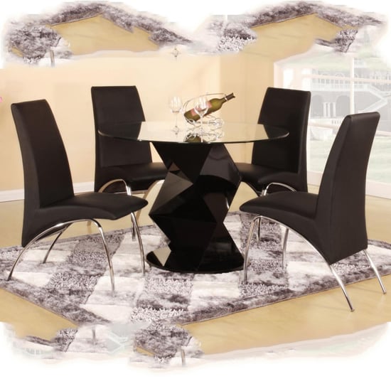 Rasida Clear Glass Dining Table With 4 Chairs And Gloss Base