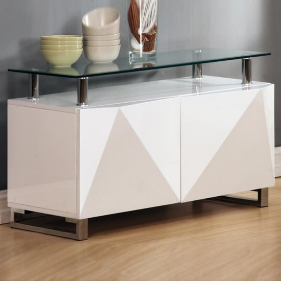 Photo of Rasida glass top sideboard with 2 doors in white high gloss