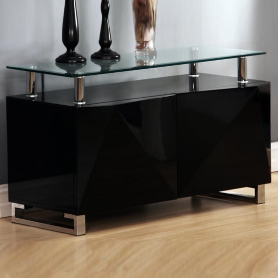 Photo of Rasida glass top sideboard with 2 doors in black high gloss