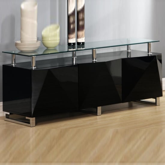 Product photograph of Rasida Glass Top Sideboard With 3 Doors In Black High Gloss from Furniture in Fashion