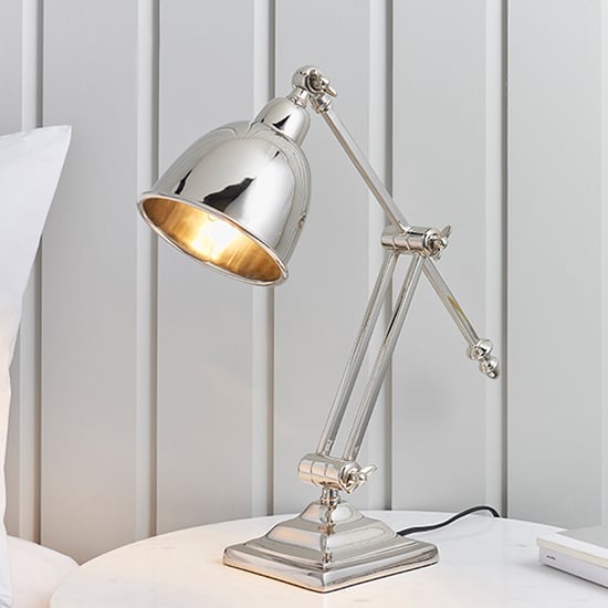 Product photograph of Raskin Steel Task Table Lamp In Polished Nickel from Furniture in Fashion