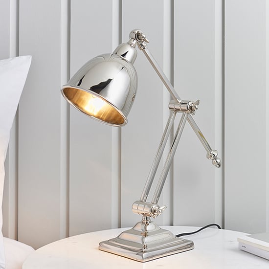 Photo of Raskin steel task table lamp in polished nickel