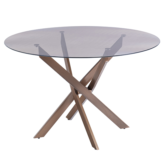 Product photograph of Rati Brown Glass Dining Table Round With Brushed Brass Legs from Furniture in Fashion