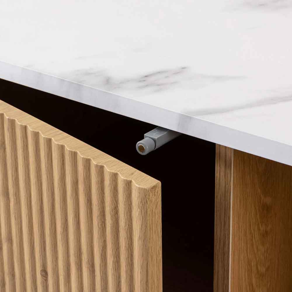 Ratro Small White Marble Effect Top TV Stand with Oak Wooden Base