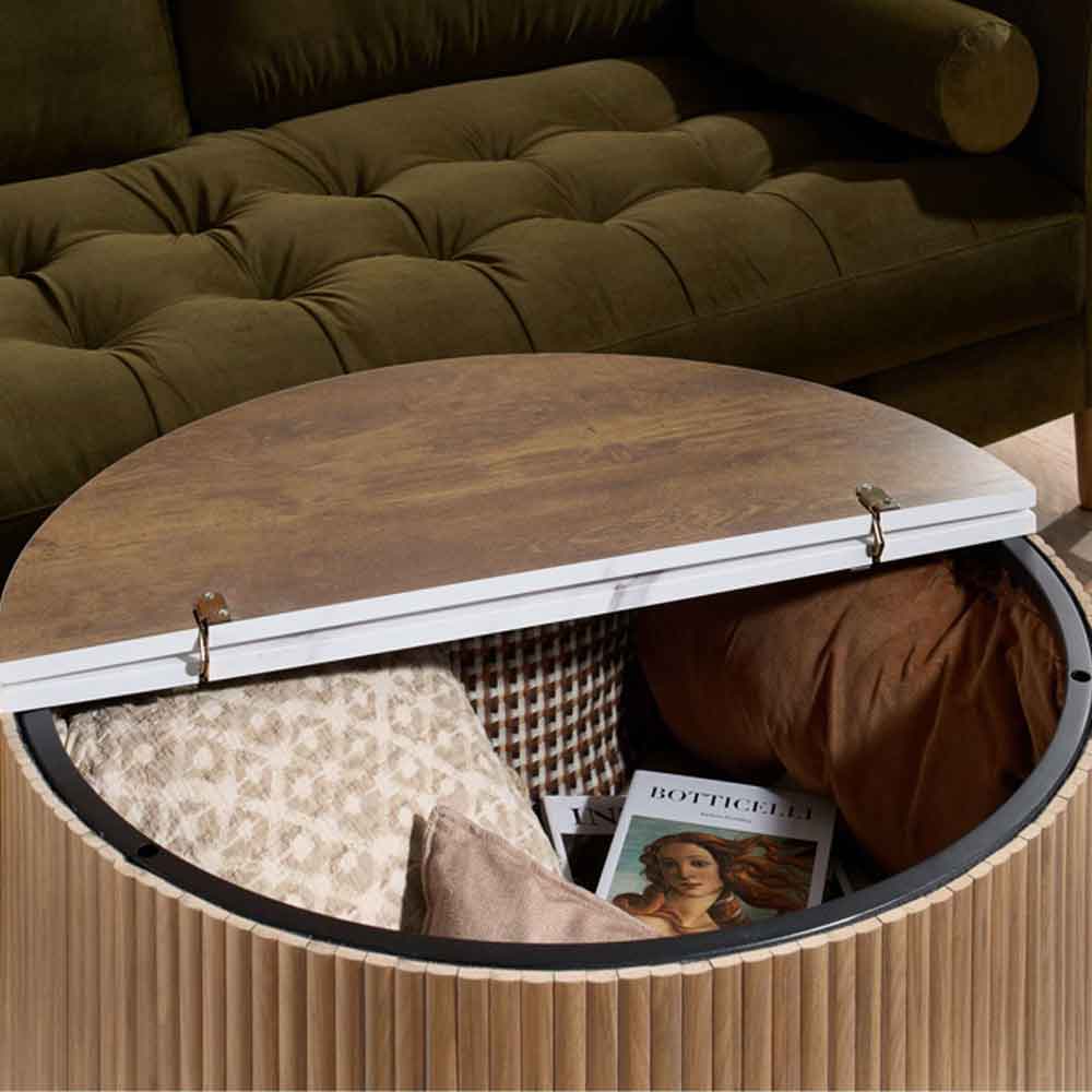 Ratro White Marble Effect Top Coffee Table with Oak Wooden Base