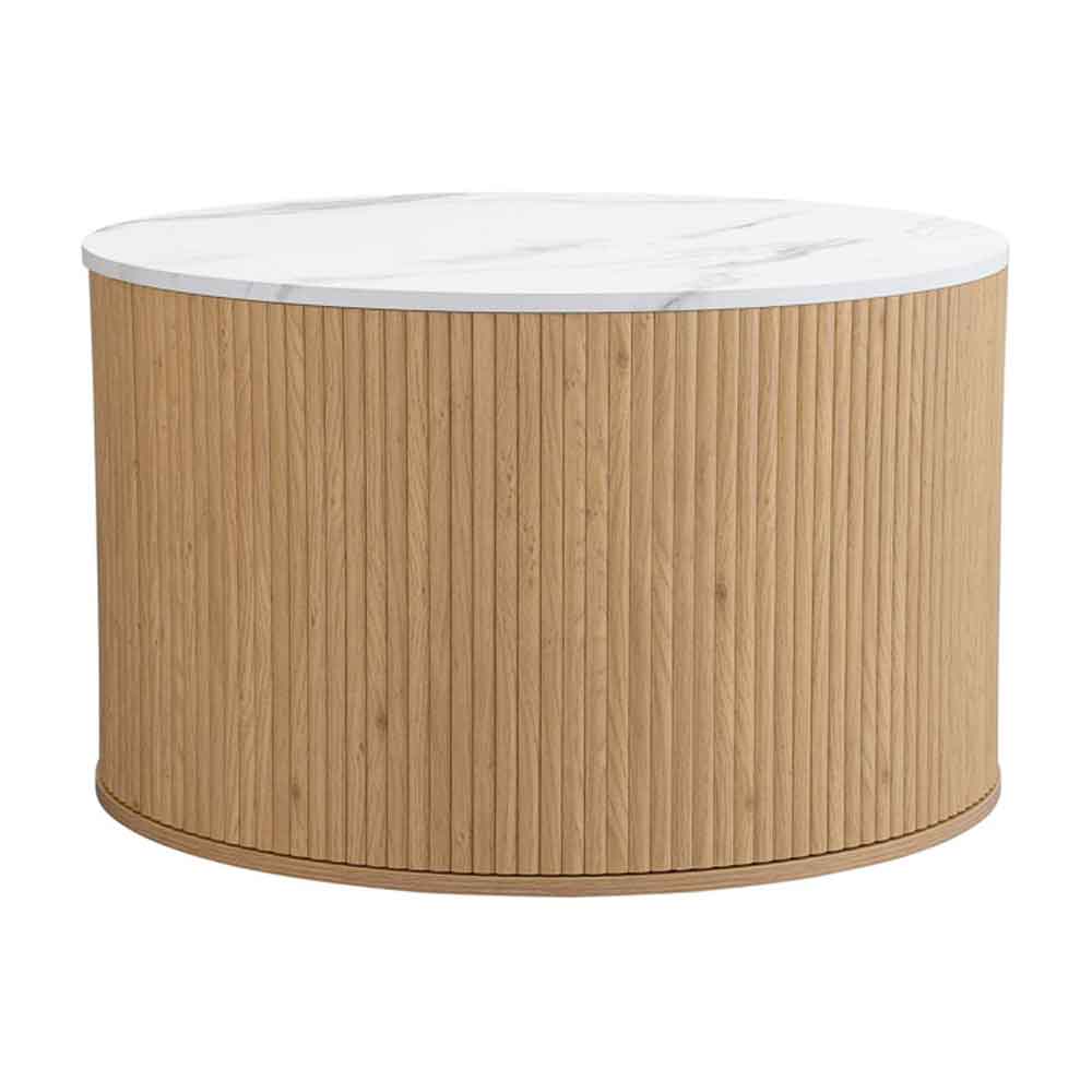 Ratro White Marble Effect Top Coffee Table with Oak Wooden Base