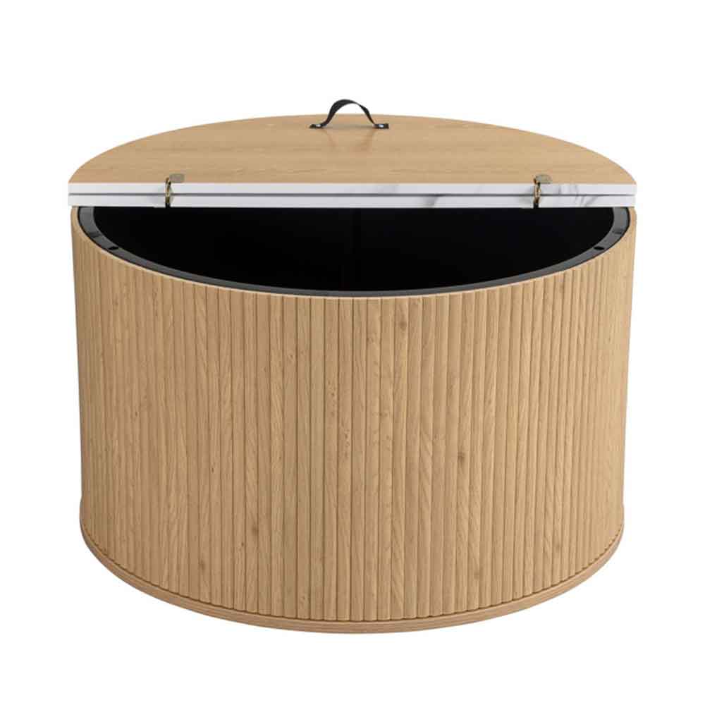 Ratro White Marble Effect Top Coffee Table with Oak Wooden Base