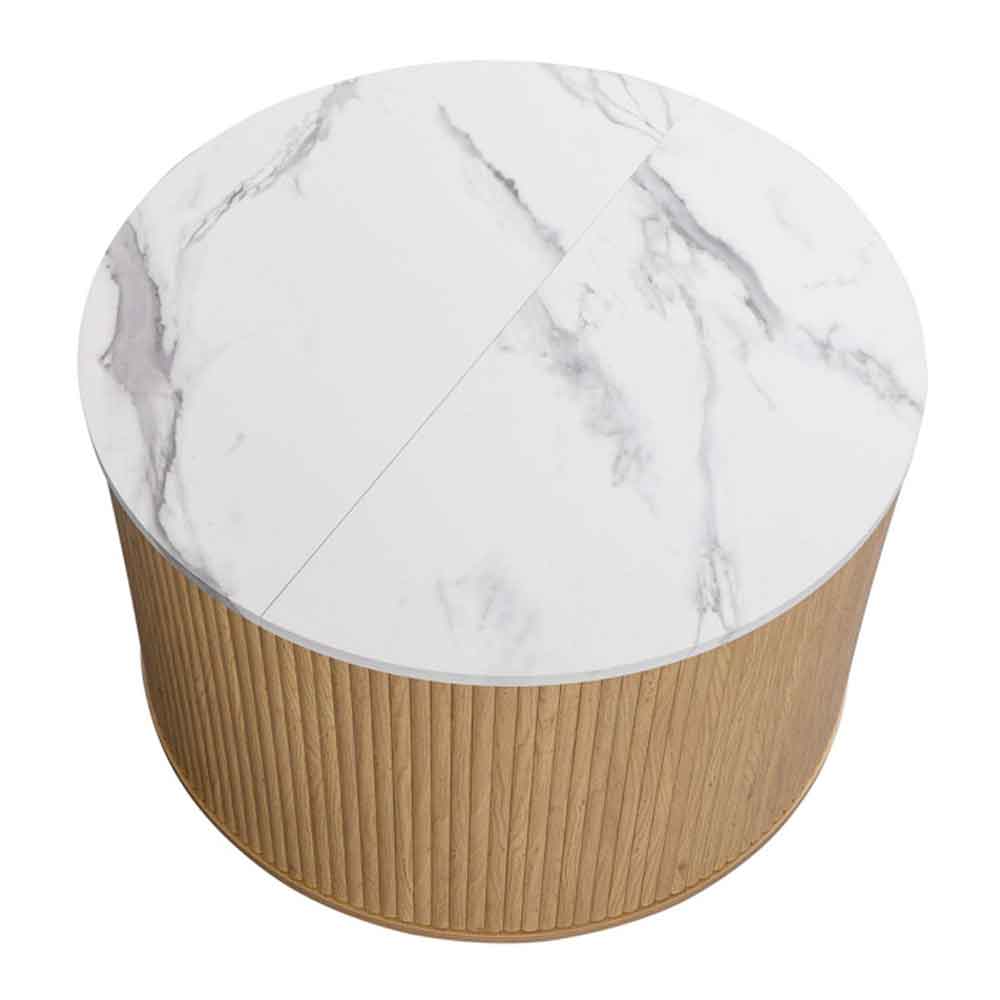Ratro White Marble Effect Top Coffee Table with Oak Wooden Base