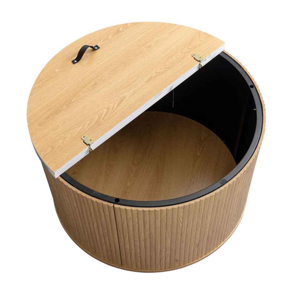 Ratro White Marble Effect Top Coffee Table with Oak Wooden Base