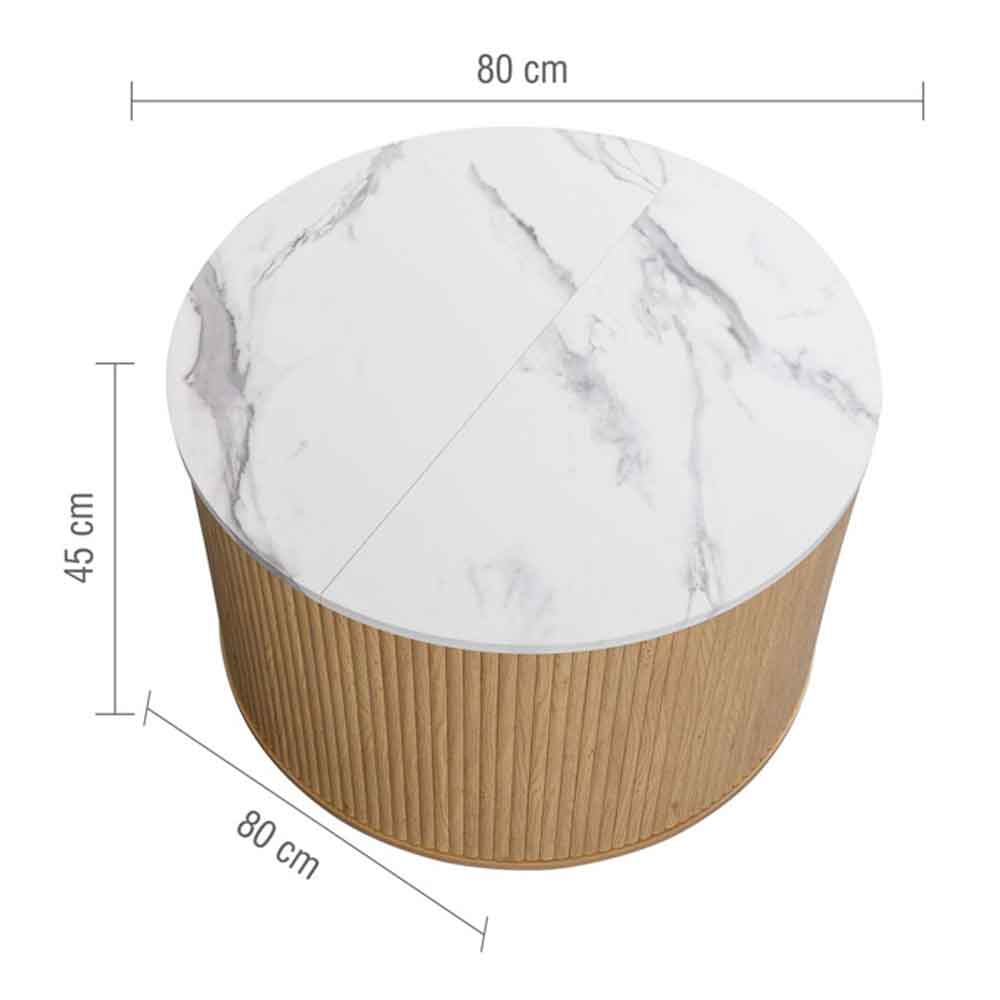 Ratro White Marble Effect Top Coffee Table with Oak Wooden Base