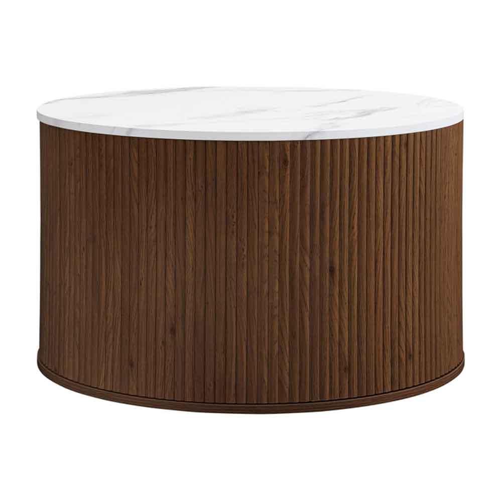 Ratro White Marble Effect Top Coffee Table with Walnut Wooden Base