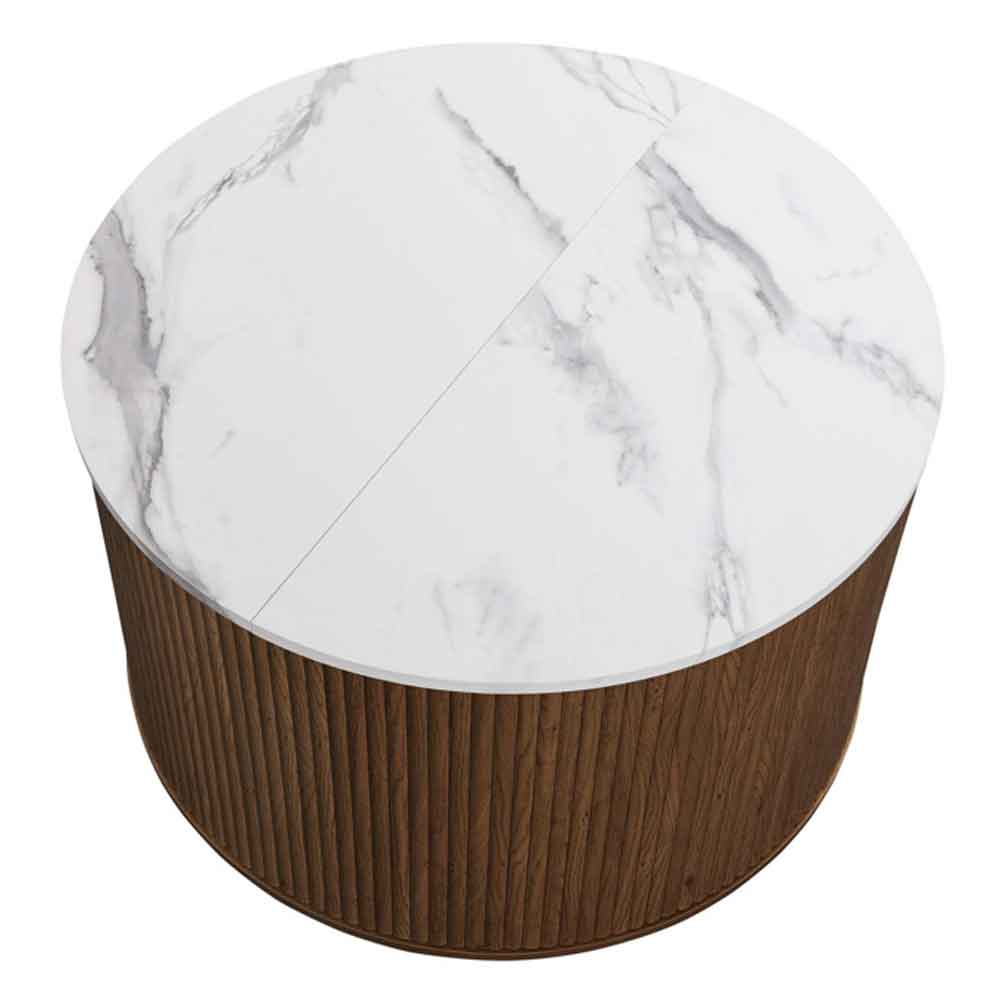 Ratro White Marble Effect Top Coffee Table with Walnut Wooden Base