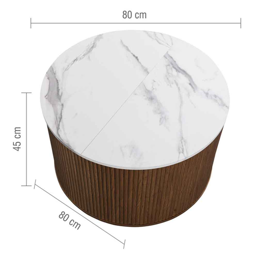 Ratro White Marble Effect Top Coffee Table with Walnut Wooden Base