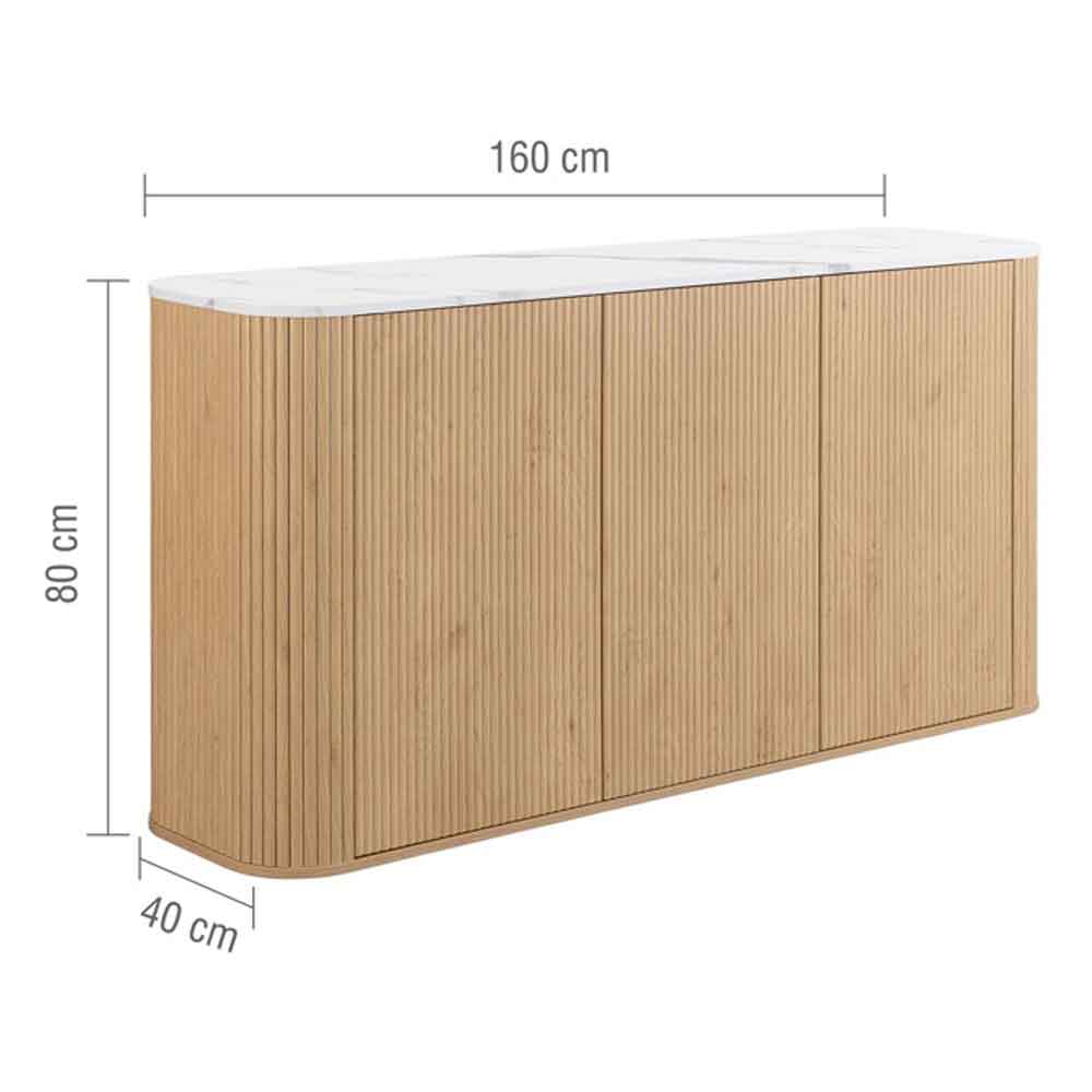 Ratro White Marble Effect Top Sideboard with Oak Wooden Base