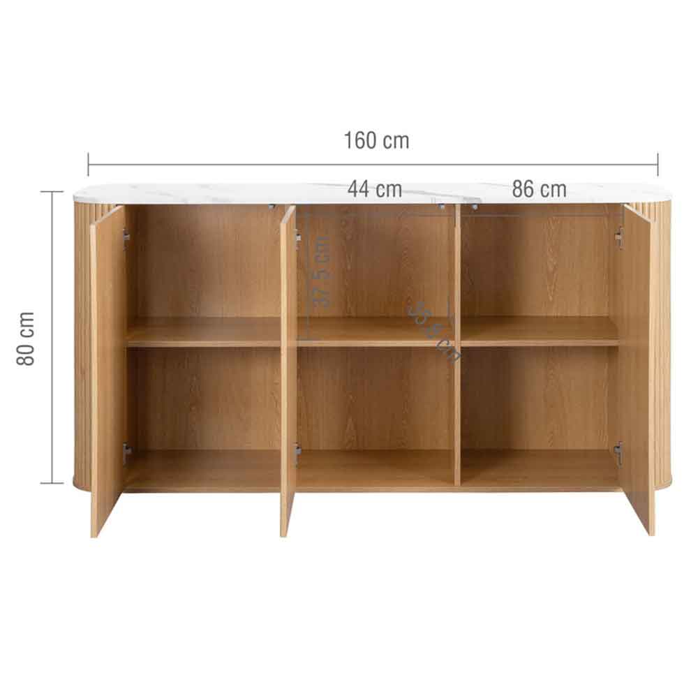 Ratro White Marble Effect Top Sideboard with Oak Wooden Base
