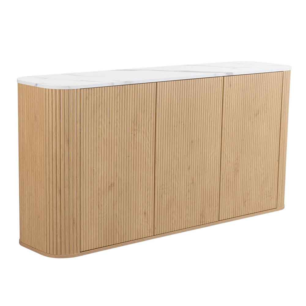 Ratro White Marble Effect Top Sideboard with Oak Wooden Base