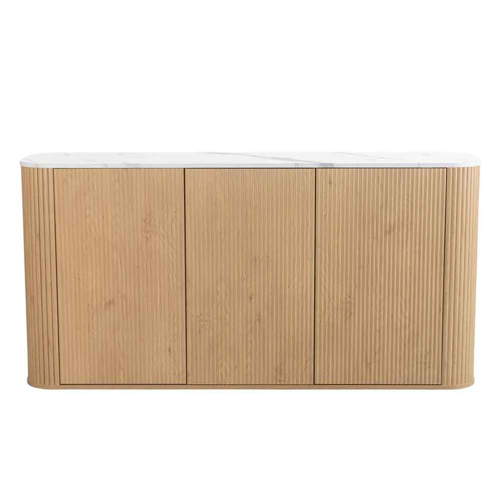 Ratro White Marble Effect Top Sideboard with Oak Wooden Base