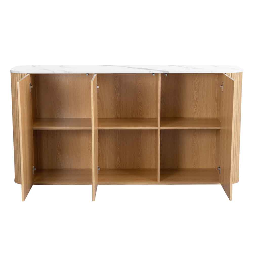 Ratro White Marble Effect Top Sideboard with Oak Wooden Base