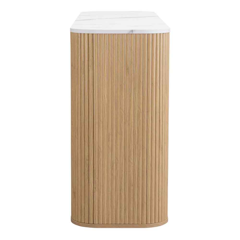Ratro White Marble Effect Top Sideboard with Oak Wooden Base