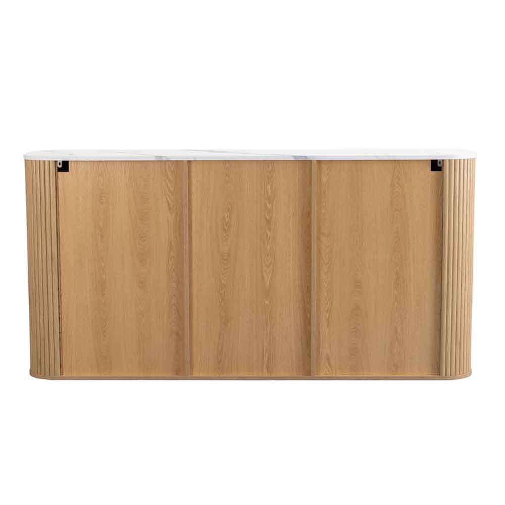 Ratro White Marble Effect Top Sideboard with Oak Wooden Base