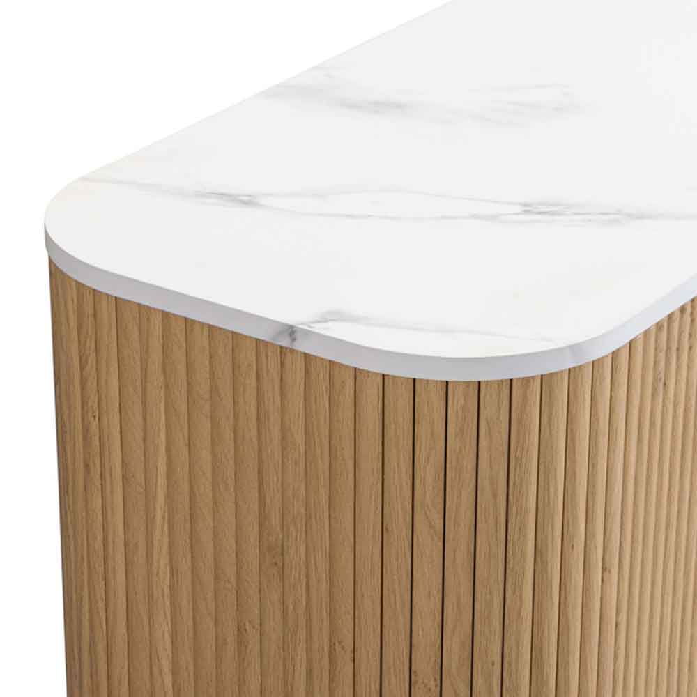 Ratro White Marble Effect Top Sideboard with Oak Wooden Base