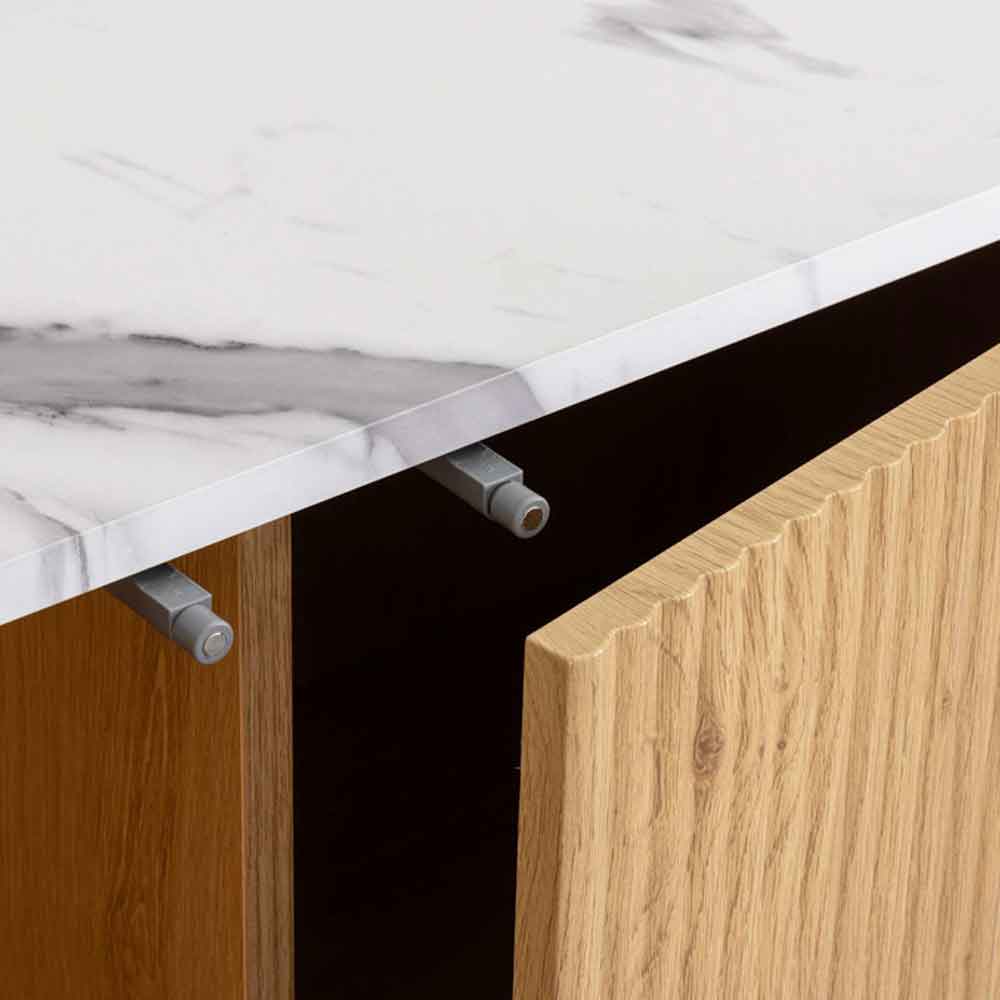 Ratro White Marble Effect Top Sideboard with Oak Wooden Base