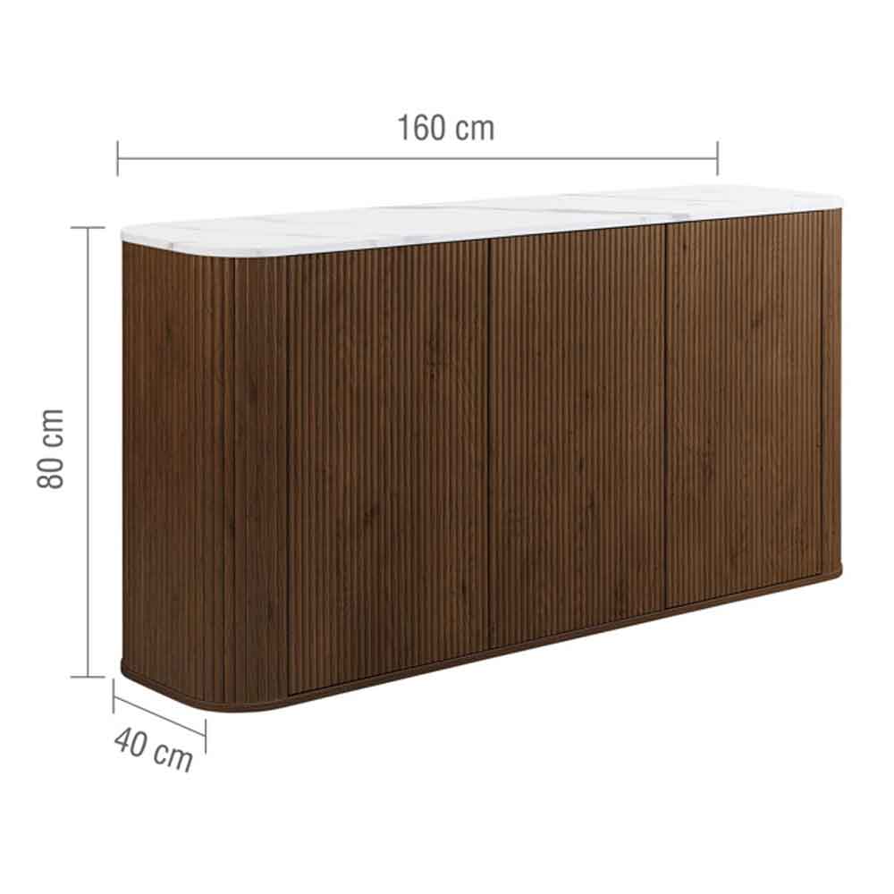 Ratro White Marble Effect Top Sideboard with Walnut Wooden Base