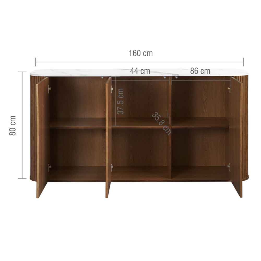 Ratro White Marble Effect Top Sideboard with Walnut Wooden Base