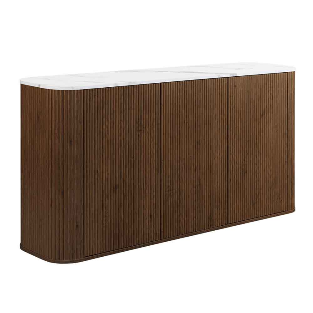 Ratro White Marble Effect Top Sideboard with Walnut Wooden Base
