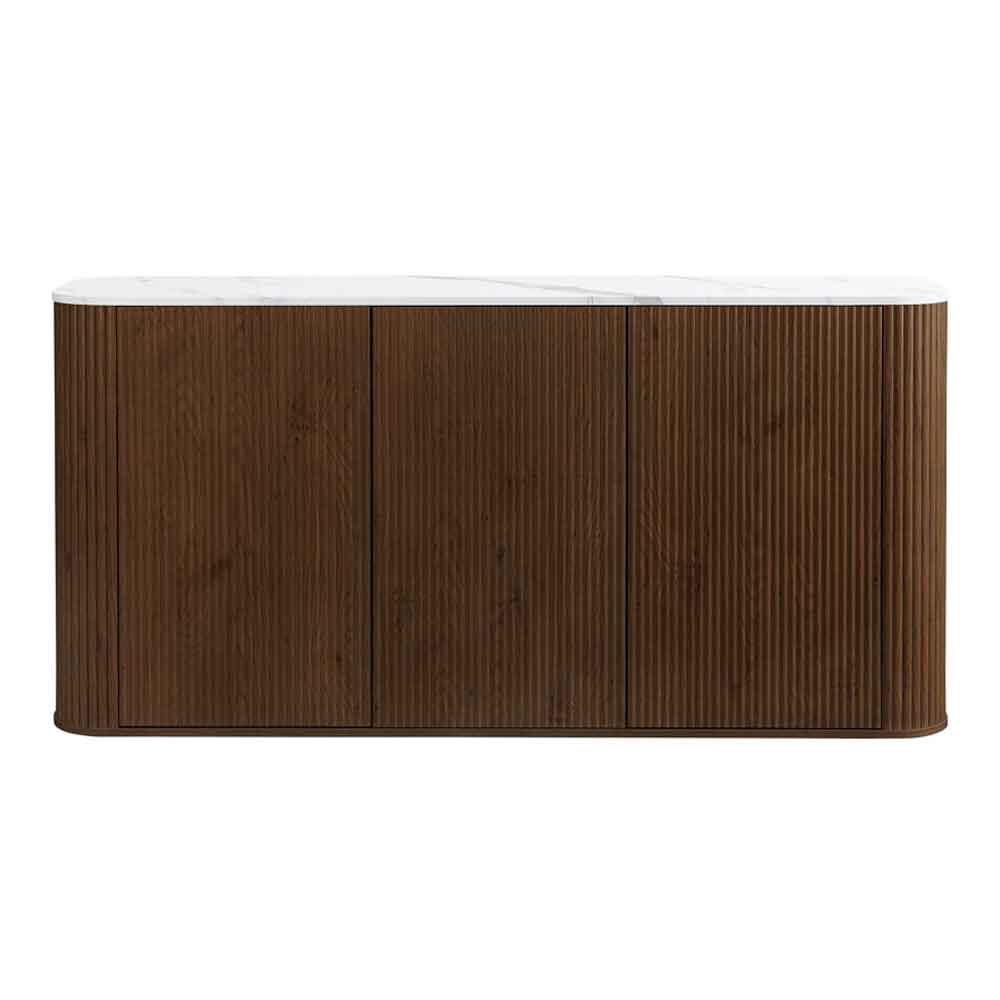 Ratro White Marble Effect Top Sideboard with Walnut Wooden Base